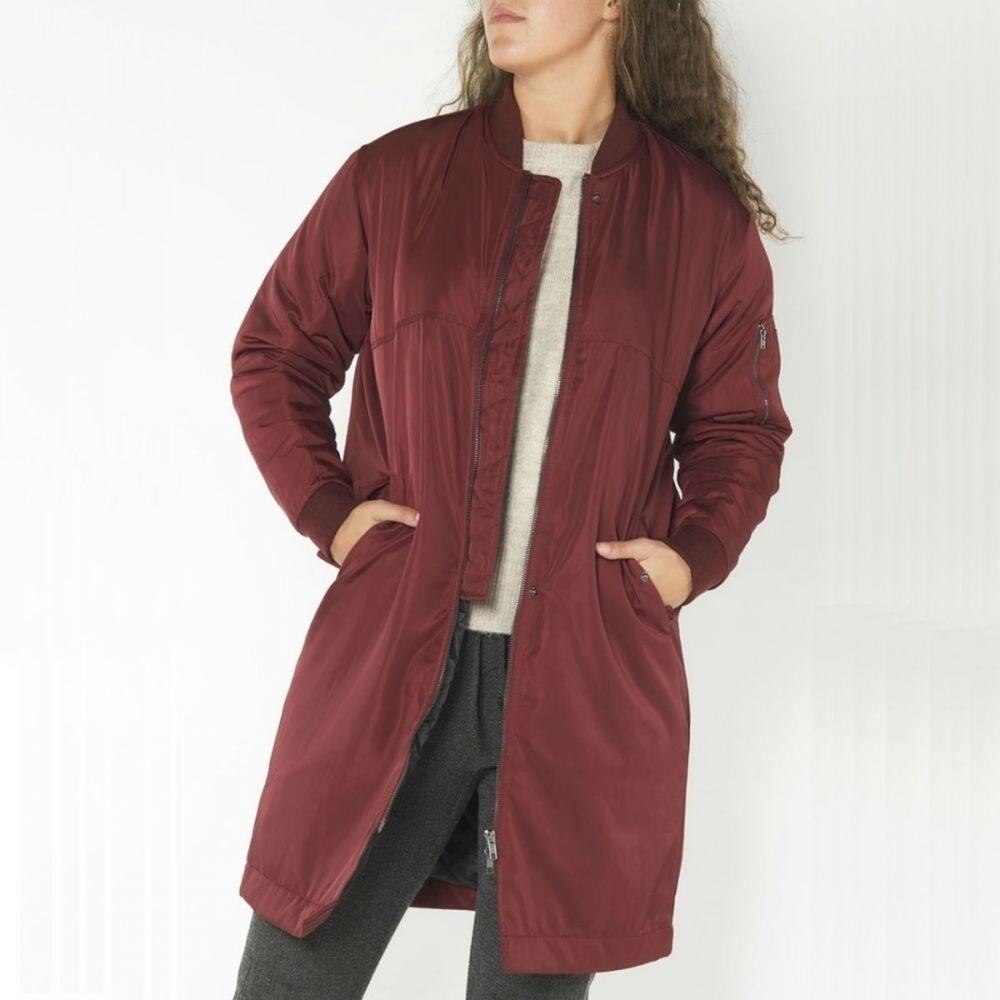 Native Youth Longline Bomber Jacket Maroon Size XS